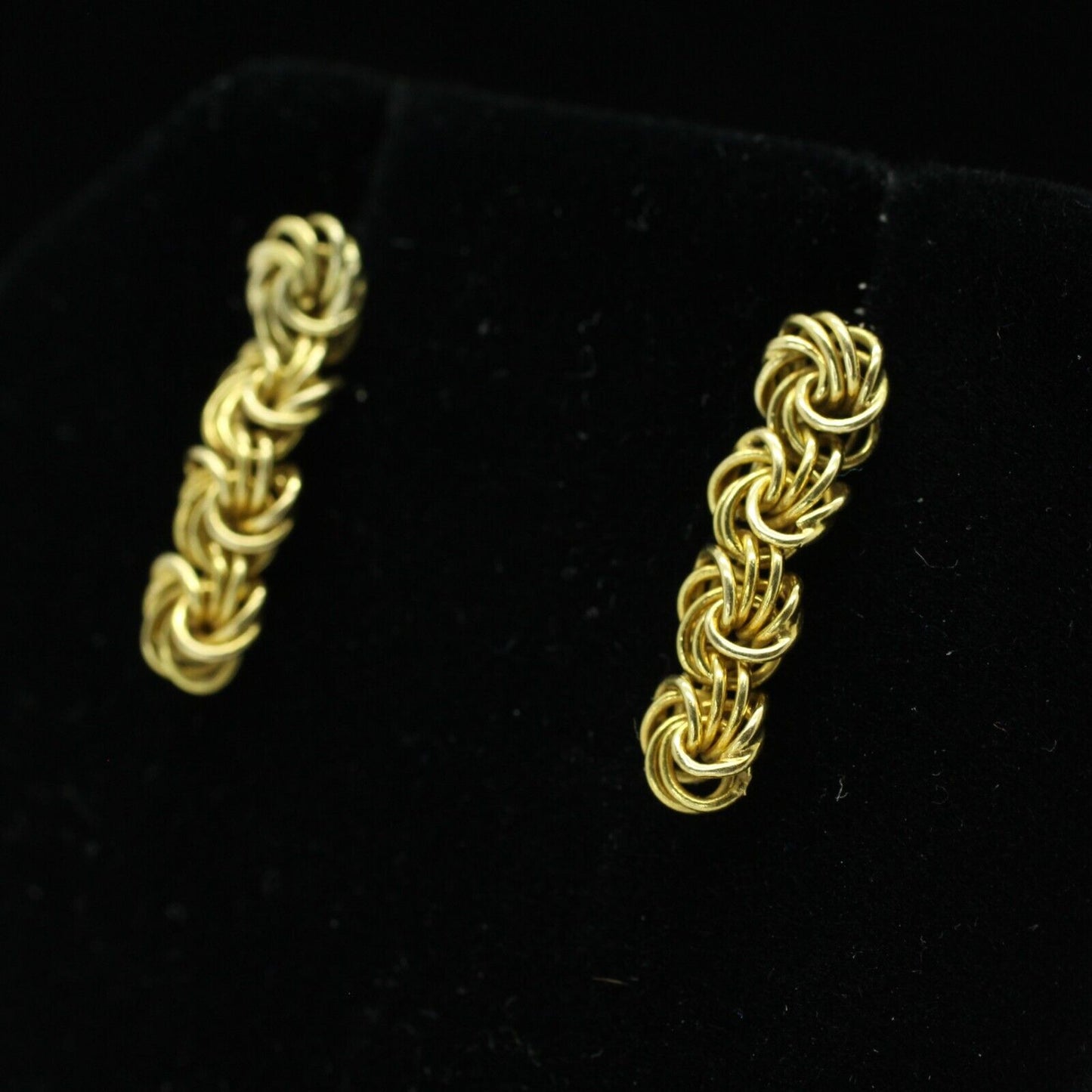 14k Yellow Gold Unique Chino Link Dangling Stud Earrings