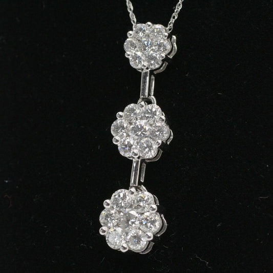 2.50 Carat Round Diamond Flower Drop Pendant in 14k White Gold 3.8grs 18"