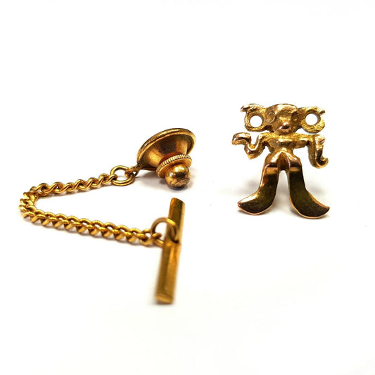Vintage Collectible 14K COLD MICKEY MOUSE Tie Tack Pin With Chain