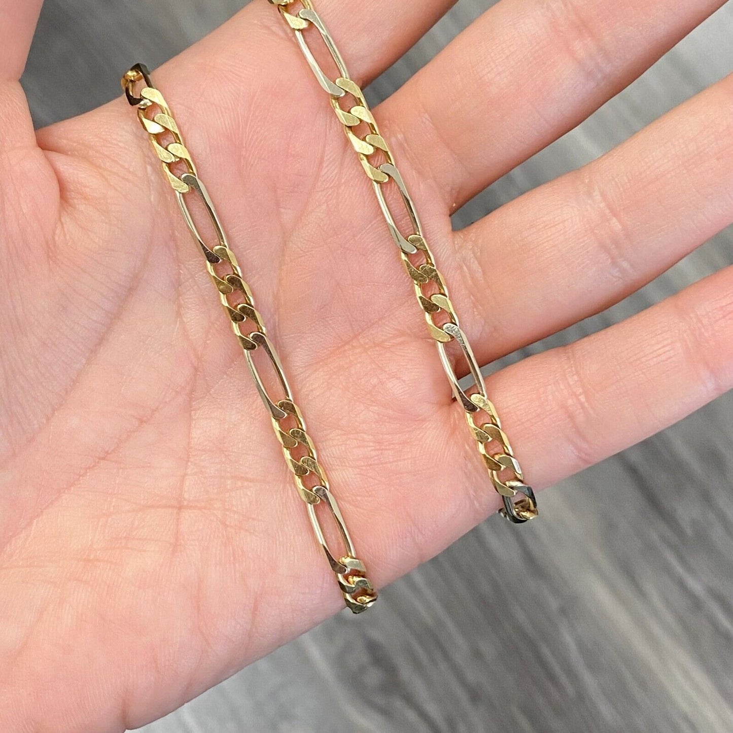 Figaro Chain Necklace in 18k 2 Tone Yellow and White Gold