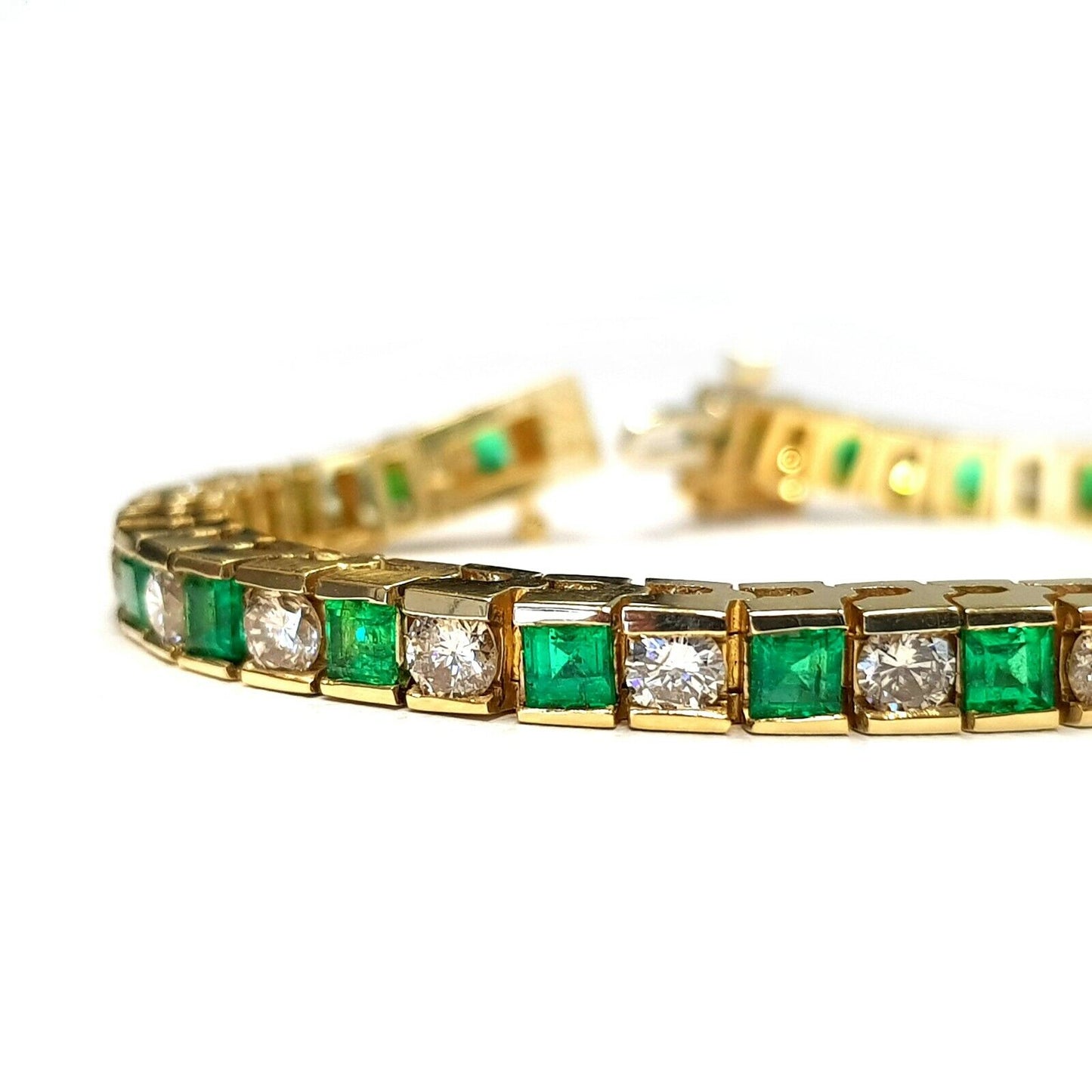 18k Yellow Gold Emerald & Diamonds Tennis Bracelet 6.5"