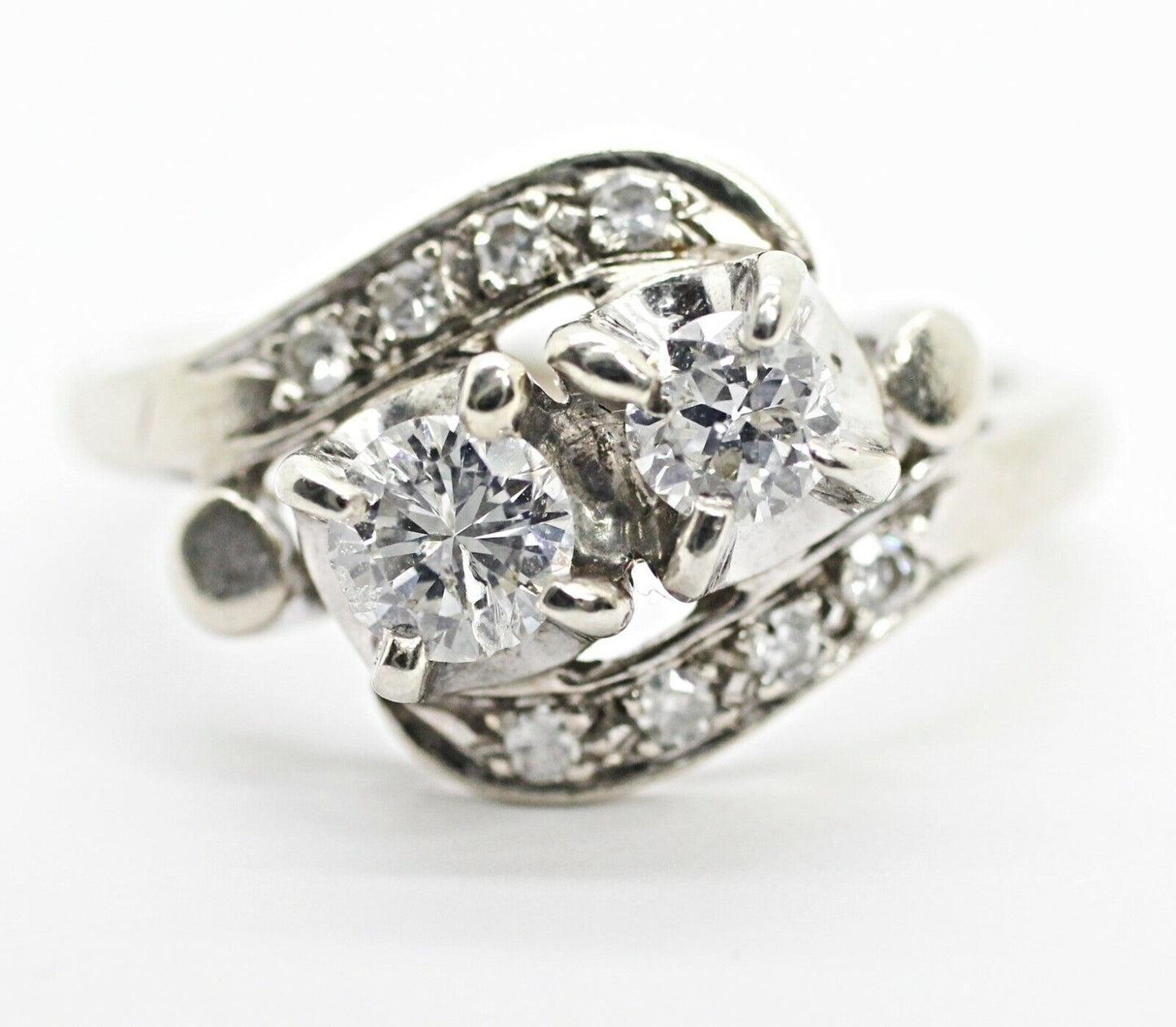 Vintage Two Stone Diamond Engagement Ring in 14k White Gold 7.75us