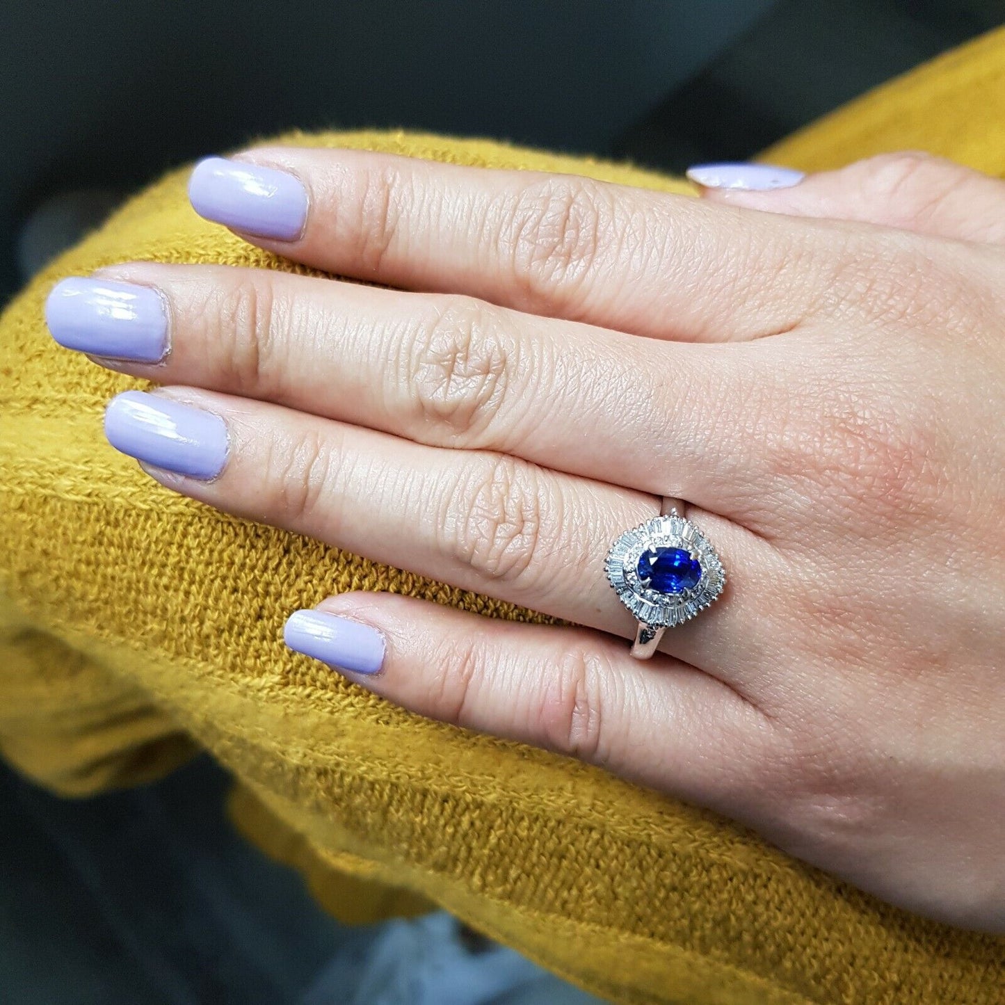 Sapphire and Diamonds Platinum Pt900 Halo Ring 7.25us