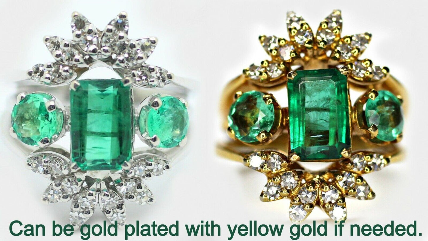 Vintage 14k White Gold Colombian Emerald & Diamond Ring 2.50ctw