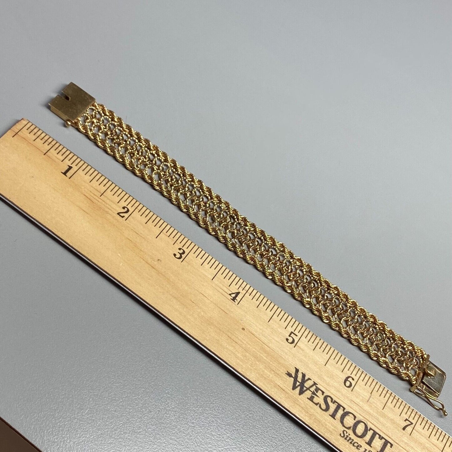 14k Yellow Gold Chain Wide Lace Rope Bracelet 25.6gr 7"