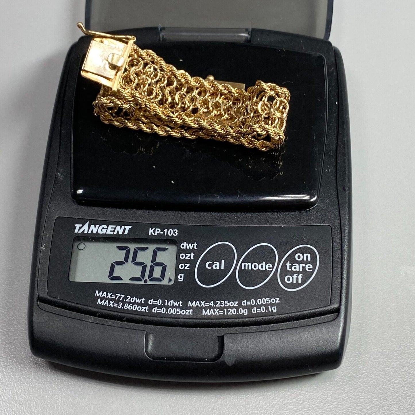 14k Yellow Gold Chain Wide Lace Rope Bracelet 25.6gr 7"