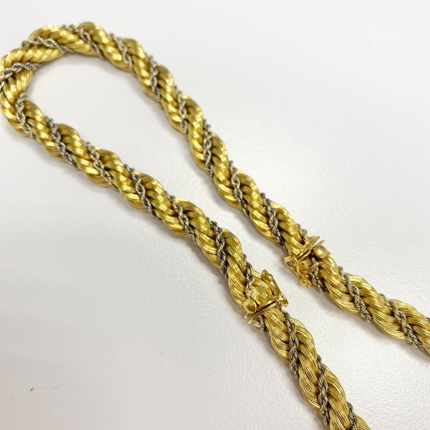 Rope Chain Necklace and Bracelet in 18k 2 Tone Yellow and White Gold