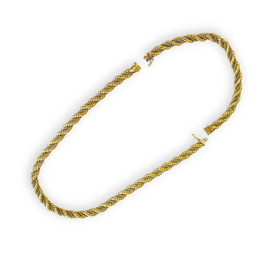 Rope Chain Necklace and Bracelet in 18k 2 Tone Yellow and White Gold