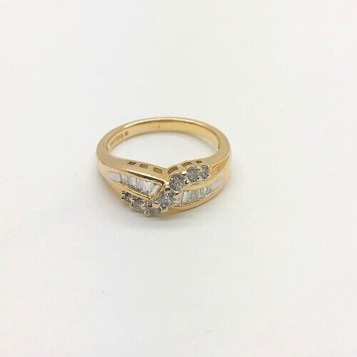 Criss Cross 14k Yellow Gold Ring With Round/Baguette Diamonds 0.46ctw 7us