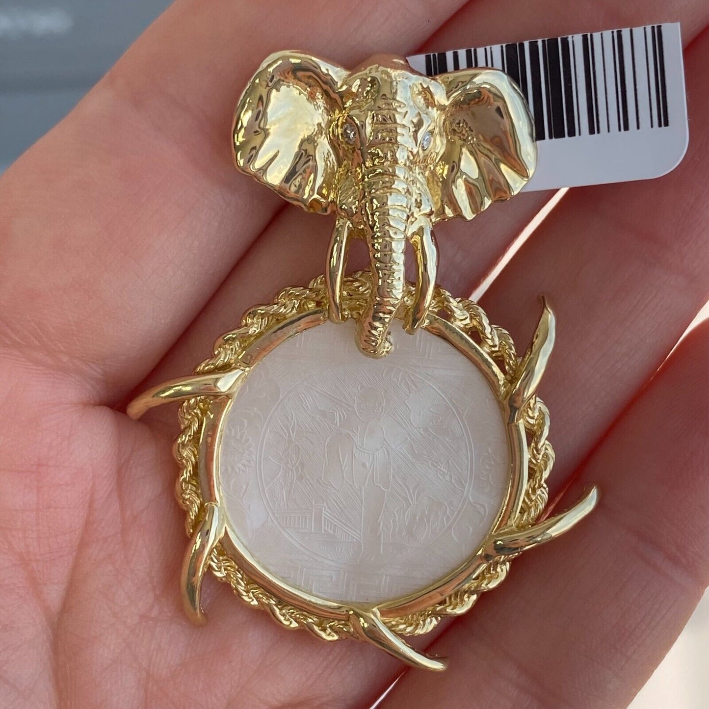Antique Mother Pearl Ching Dynasty Gambling Counter on Elephant Pendant