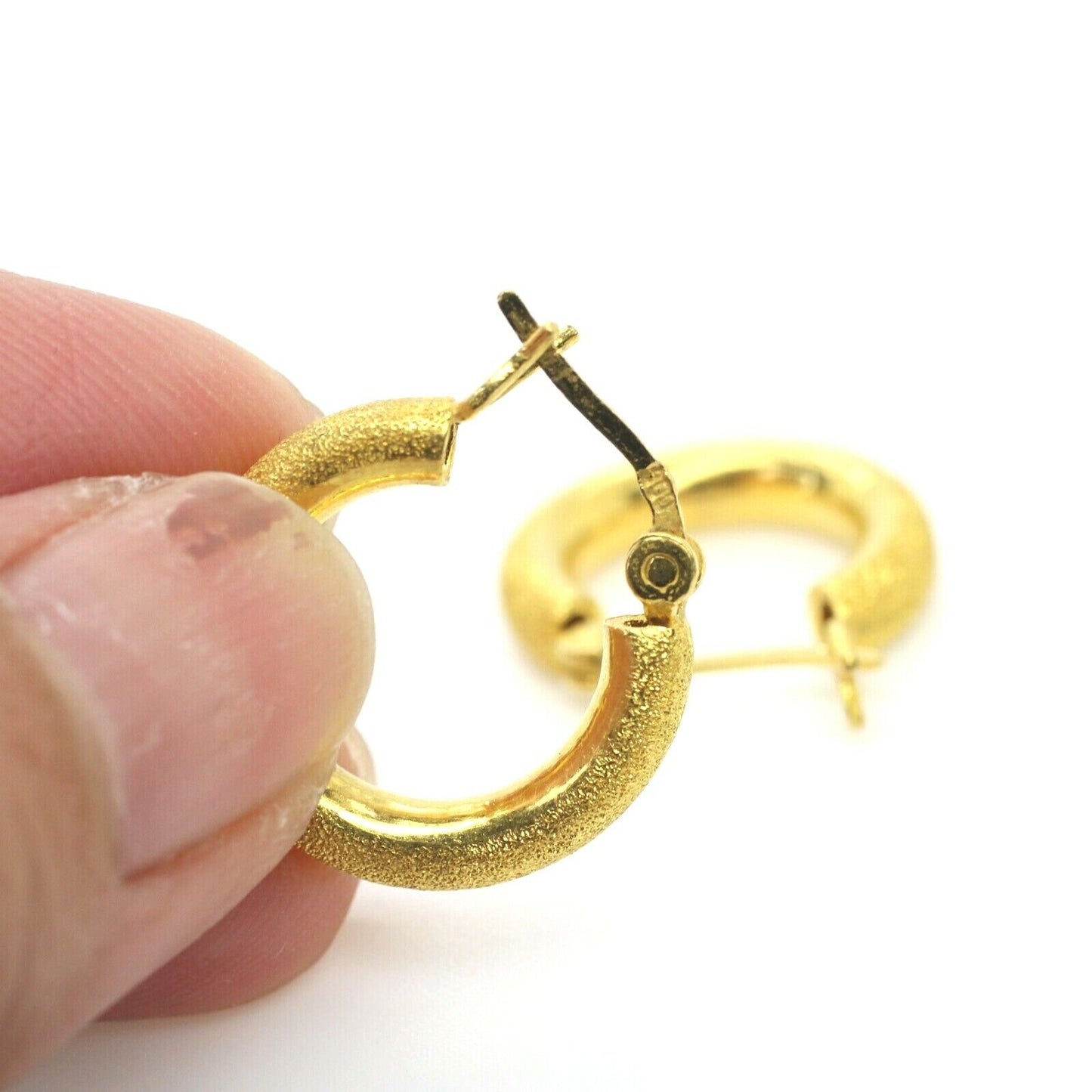 18k Yellow Gold Hoops Sand Brush Finish Earrings 8.09grs