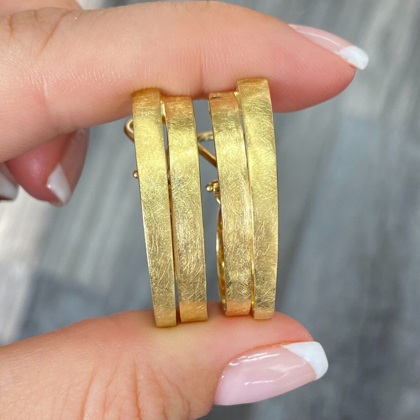 Vintage 18k Gold Brushed Wide Hoop Huggies Earrings