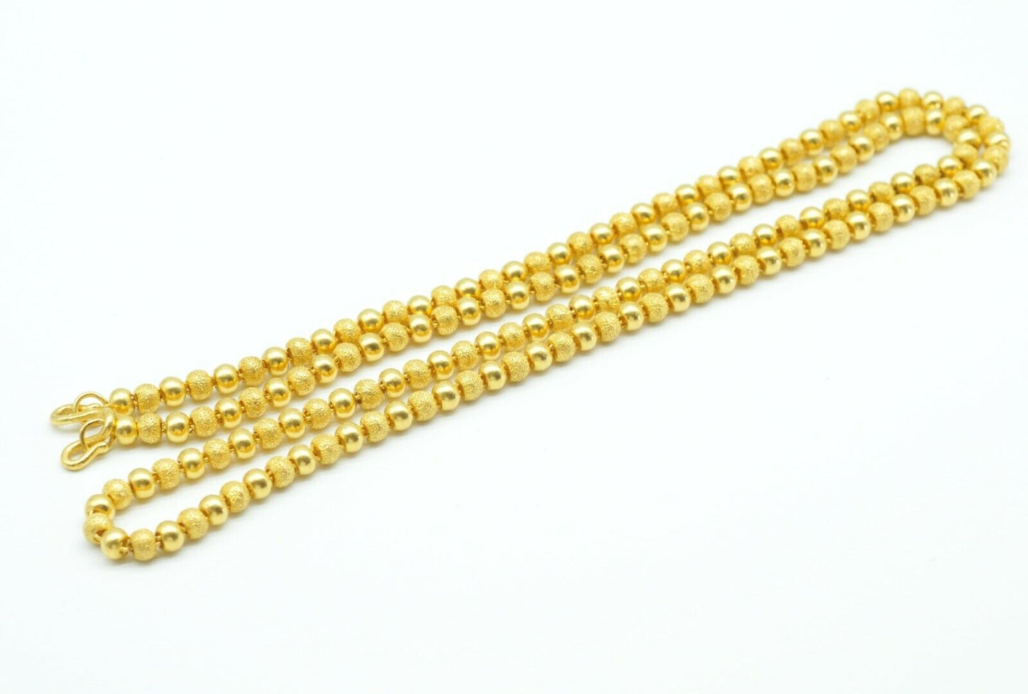 24k Yellow Gold Brush and Finish Beads Necklace 30" 75grs.