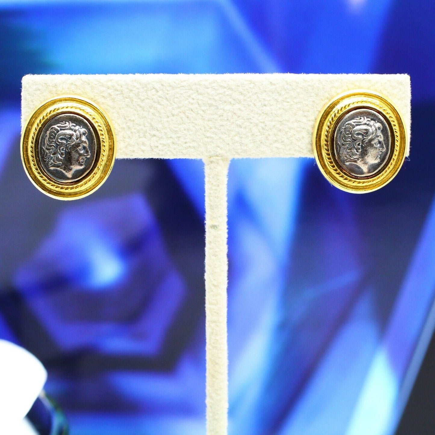Vintage 18k Yellow Gold Cameo Style Hoop Antique Earrings 13.9grs