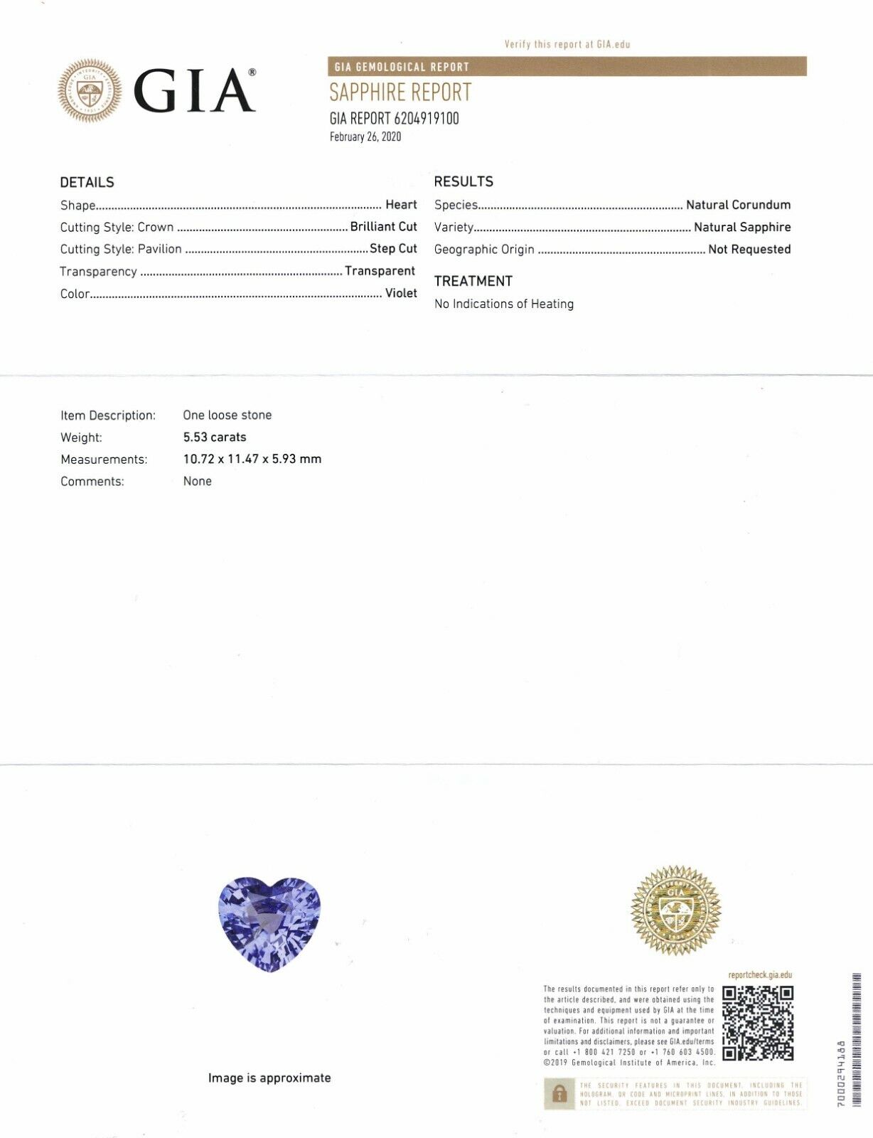 5.53 Carat Heart Shape Violet Sapphire Pendant With Briolette Diamonds 18"