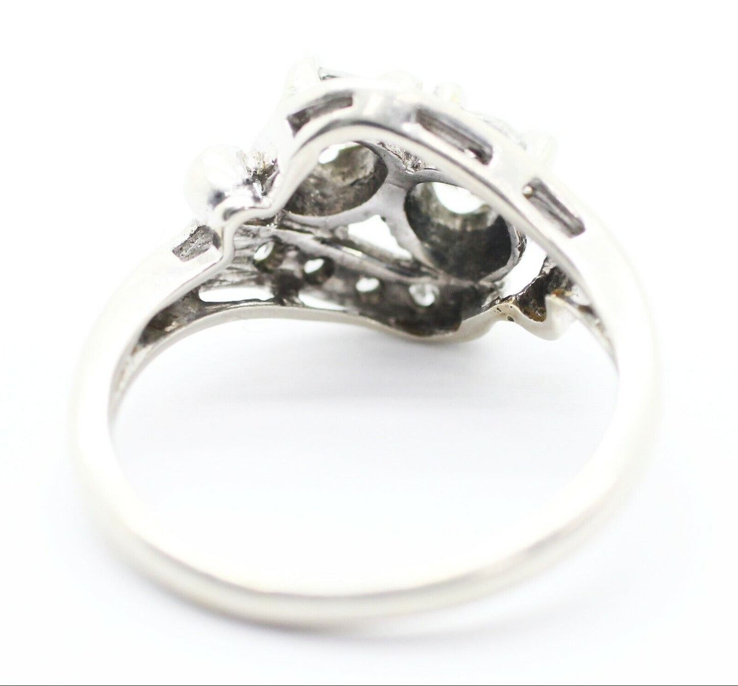 Vintage Two Stone Diamond Engagement Ring in 14k White Gold 7.75us