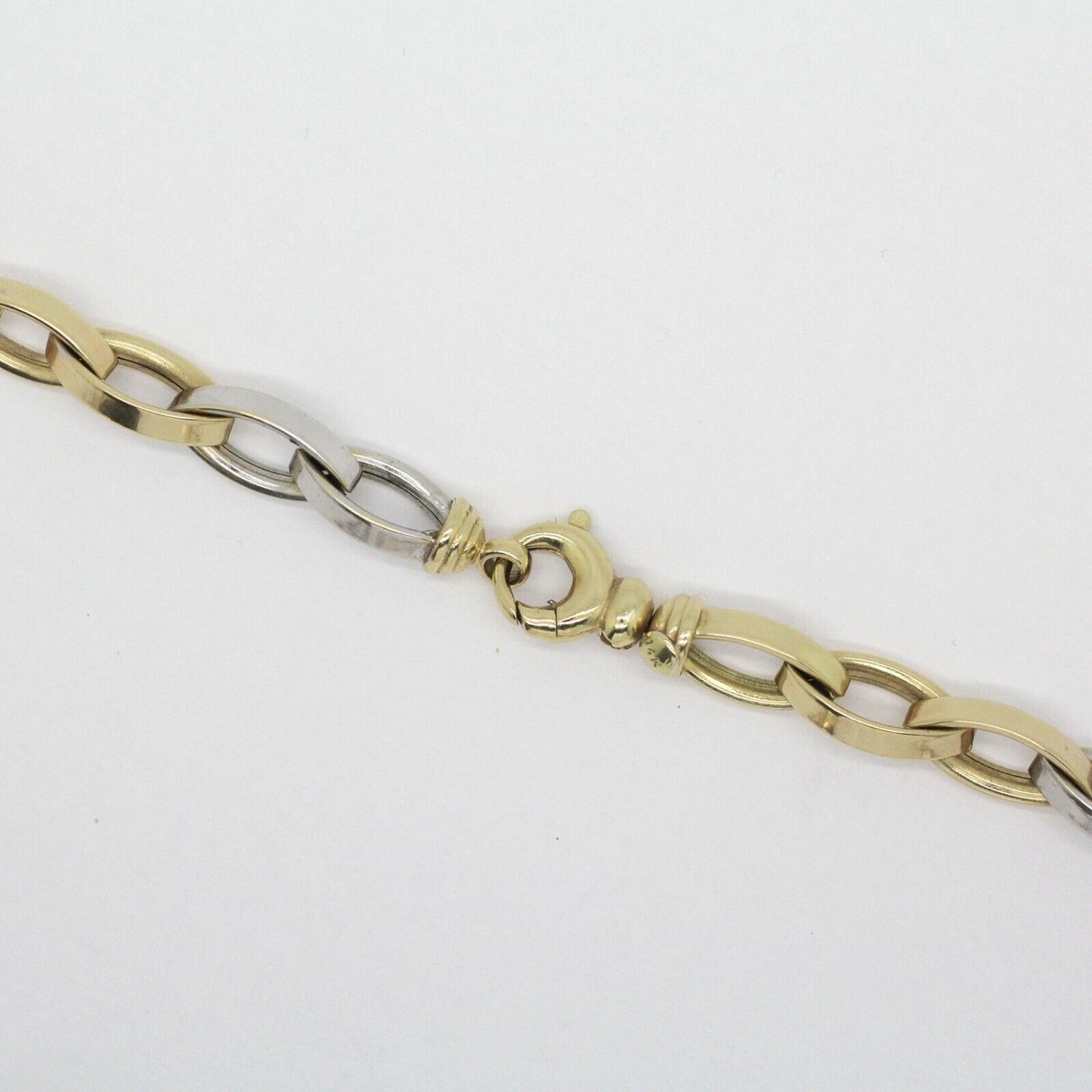 14k 2-Tone Yellow & White Gold Chain Rolo Oval Big Links Necklace 18inch