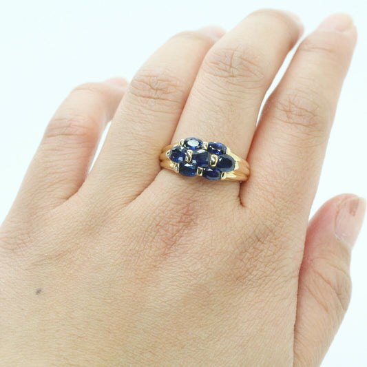 Estate Oval Cut Blue Sapphire Cluster Ring in 14k Yellow Gold 8us