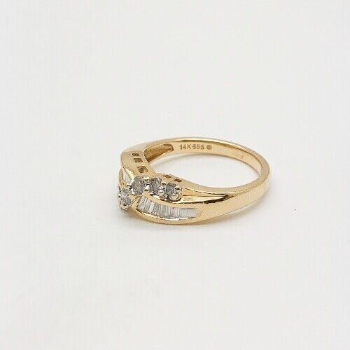 Criss Cross 14k Yellow Gold Ring With Round/Baguette Diamonds 0.46ctw 7us