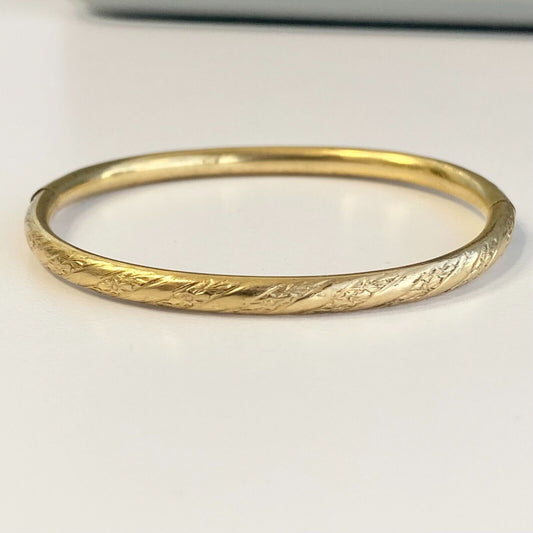 Patterned Stackable Bangle  Bracelet in 14k Yellow Gold Hollow