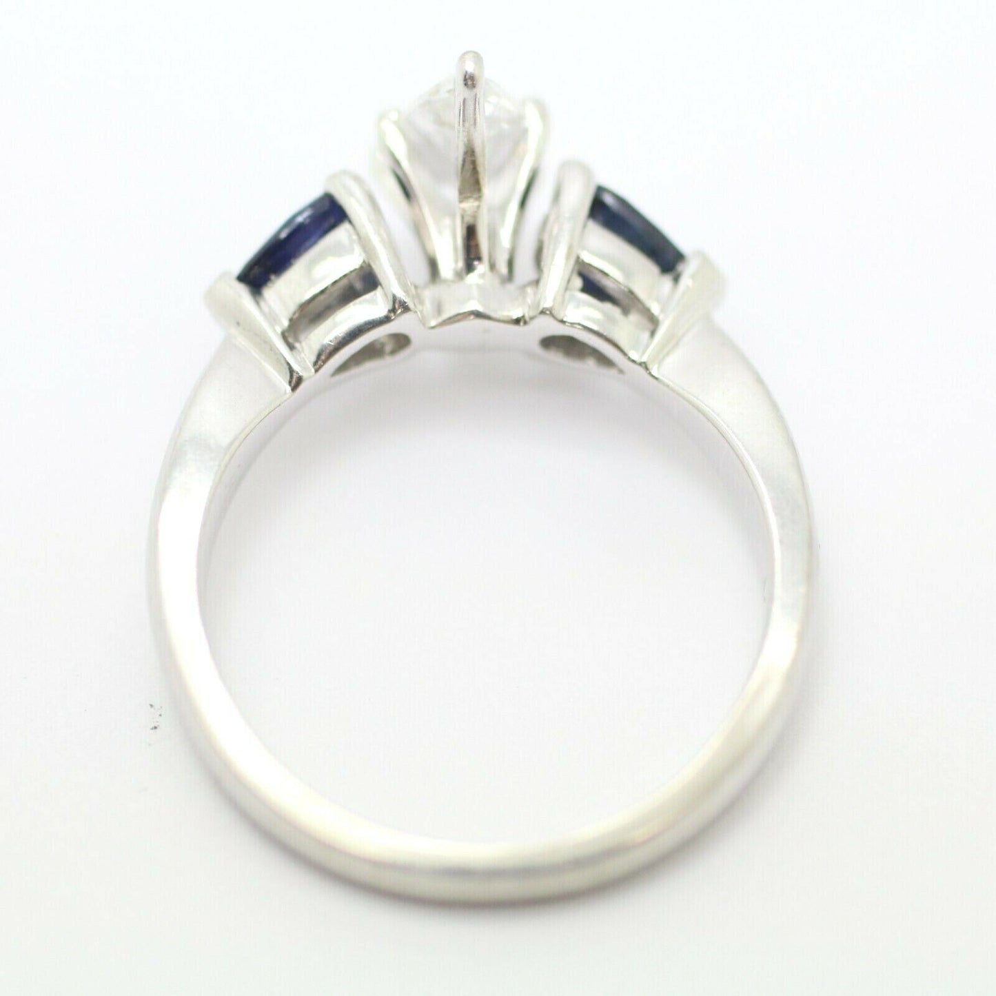Marquise Diamond and Pearshaped Blue Sapphire Solitaire Ring in 14k White Gold