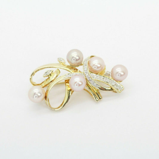 Classic Pearl and Diamond Brooch/Pin in 14k Yellow Gold 8.50grs