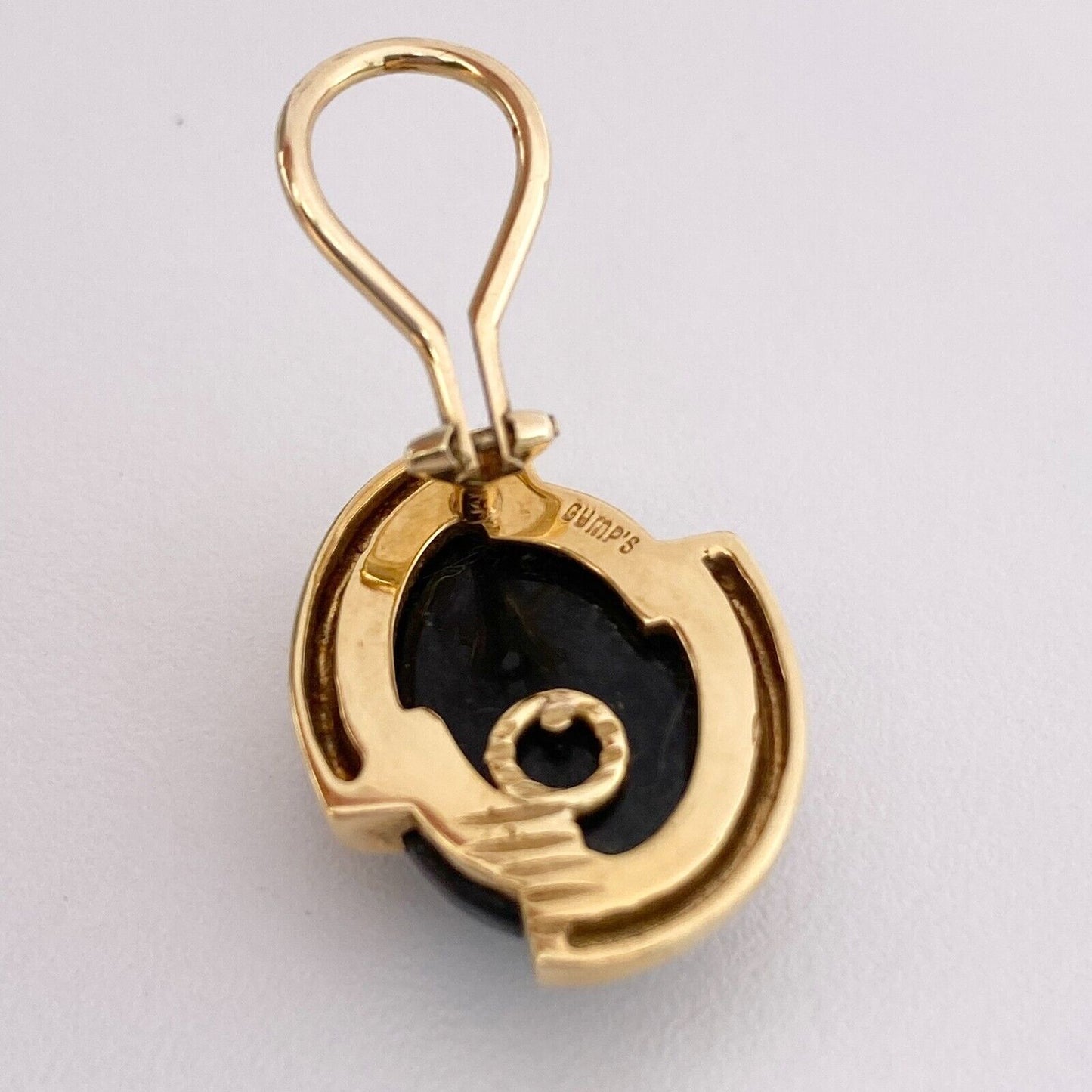 Gump's Vintage 18k Yellow Gold Black Jade Oval Clip on Earrings