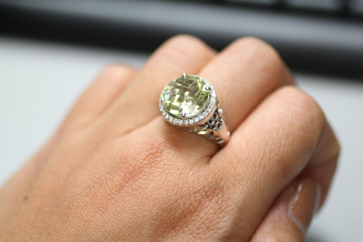 Vintage 18k White Gold Round Citrine Ring 6.75us