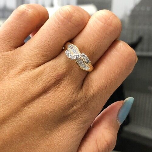 Criss Cross 14k Yellow Gold Ring With Round/Baguette Diamonds 0.46ctw 7us