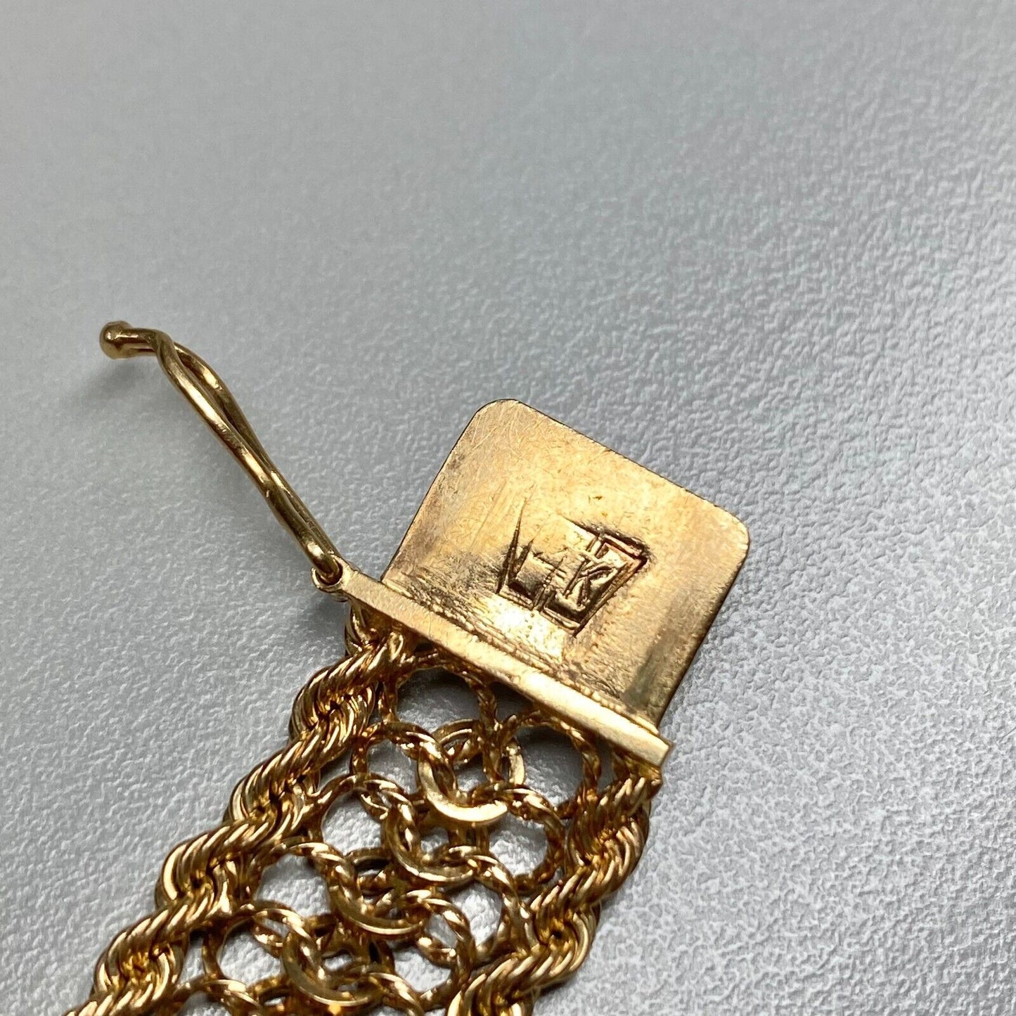 14k Yellow Gold Chain Wide Lace Rope Bracelet 25.6gr 7"