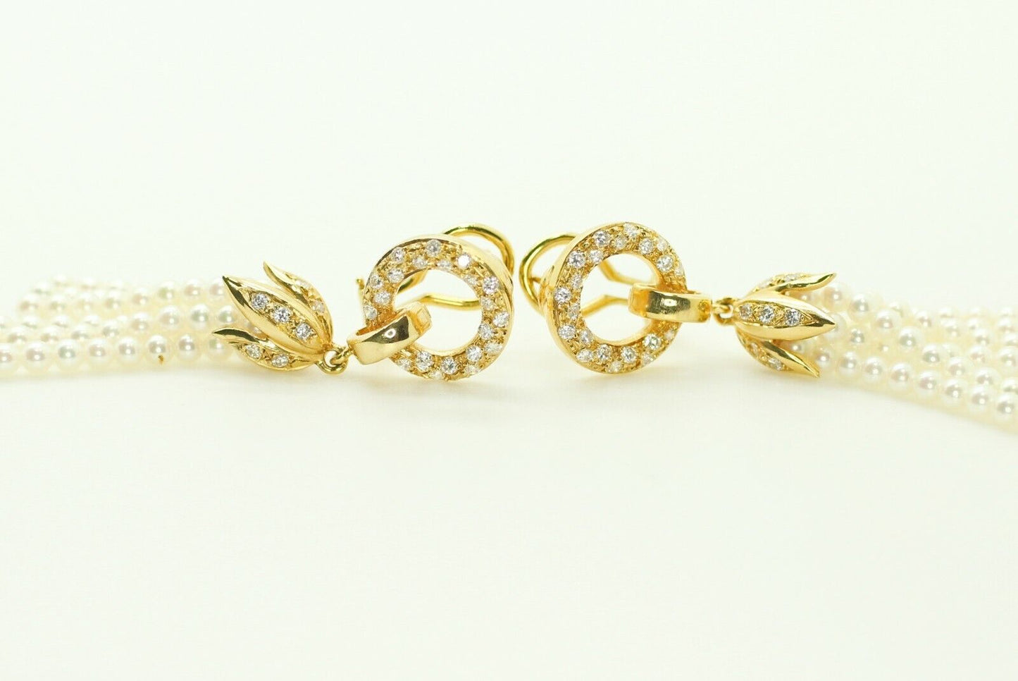 Pearl Tassel Earrings With Diamonds in 18k Yellow Gold