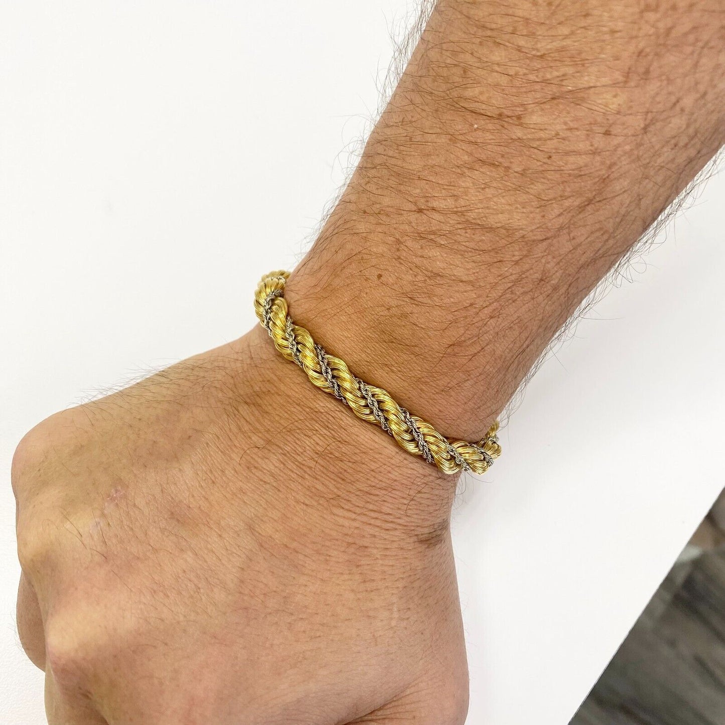 Rope Chain Necklace and Bracelet in 18k 2 Tone Yellow and White Gold