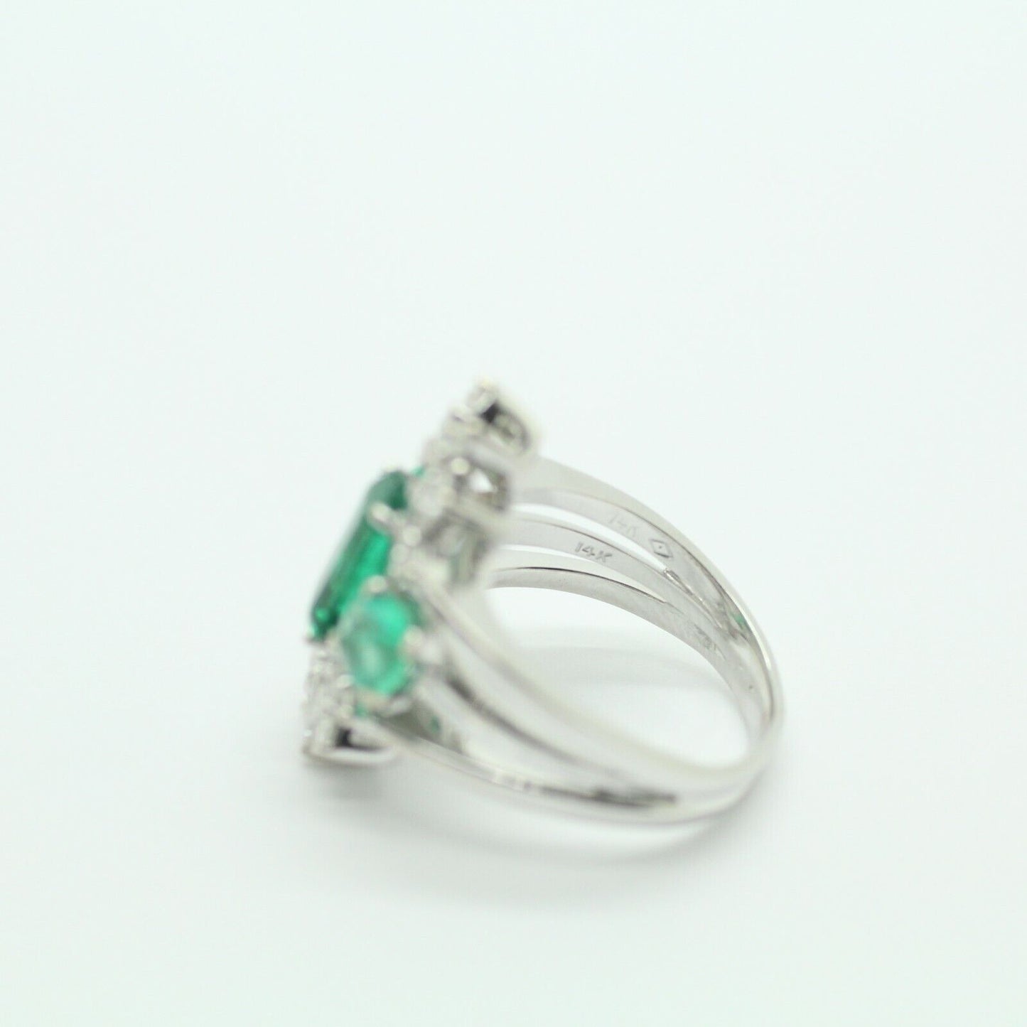 Vintage 14k White Gold Colombian Emerald & Diamond Ring 2.50ctw