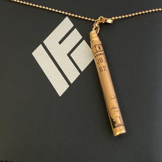 If & Co Ben Baller Rolled Up 100 Dollar Bill Pendant Chain Necklace 14k Gold