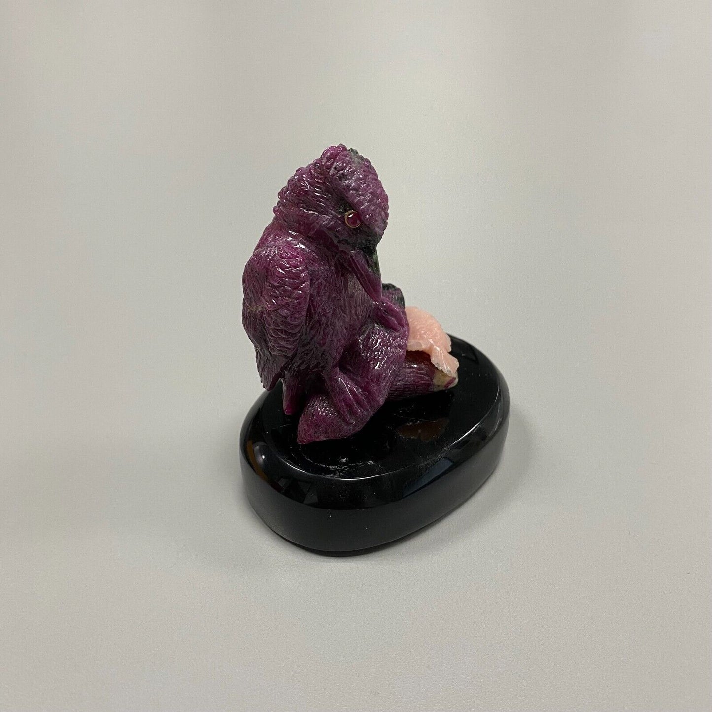 King Fisher Corundum, Ruby, Gold, Obsidian & Opal Statuette 490ct Bird Certifed