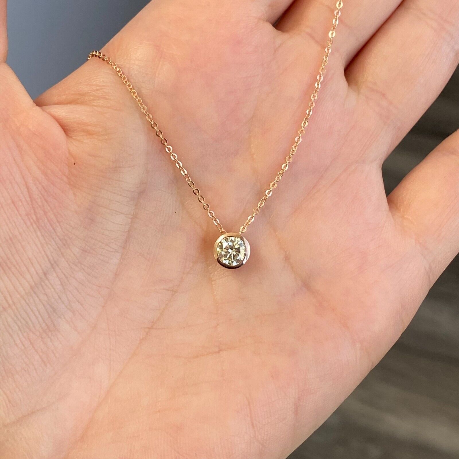 0.60ct Diamond Bezel Solitaire Necklace in 14k Rose Gold