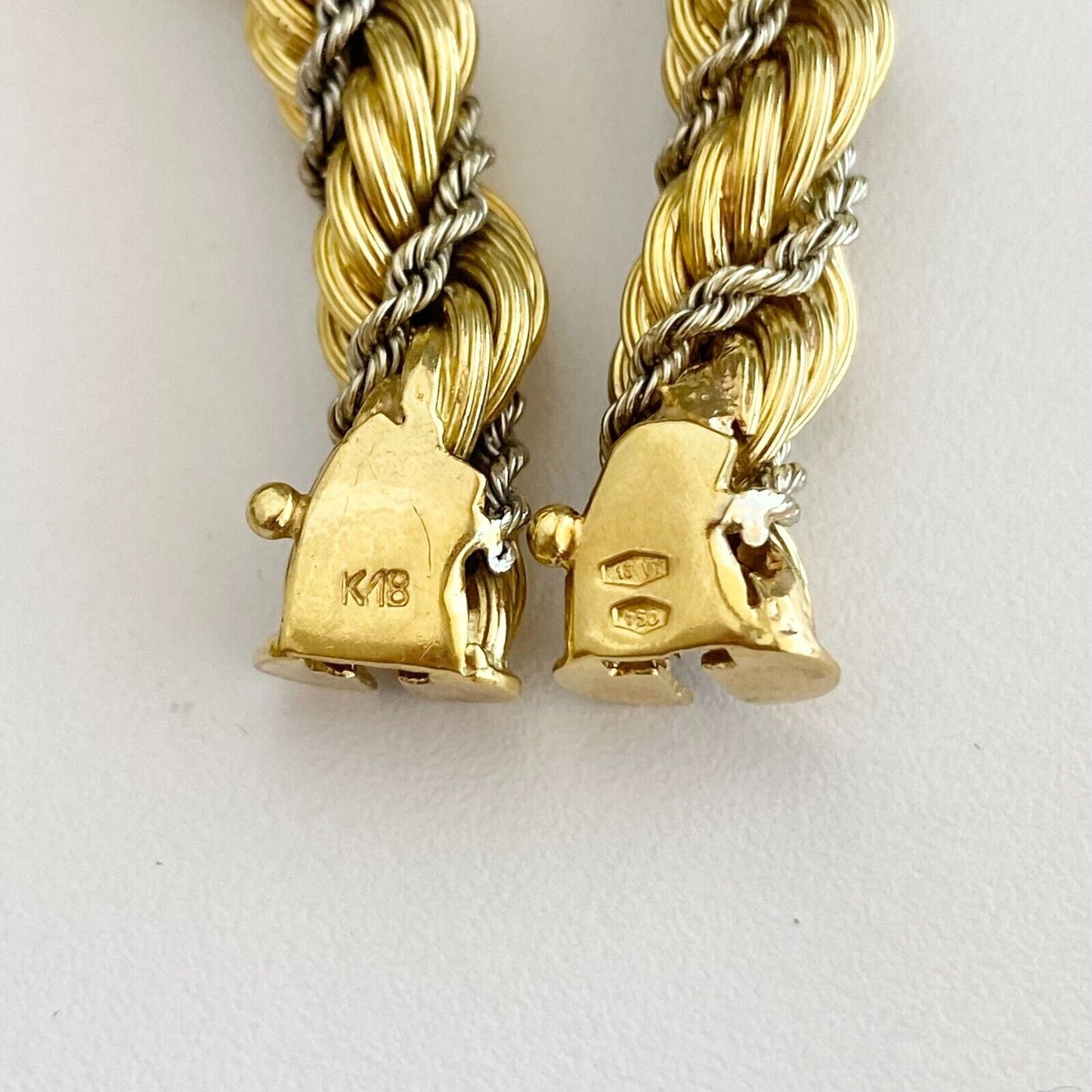 Rope Chain Necklace and Bracelet in 18k 2 Tone Yellow and White Gold