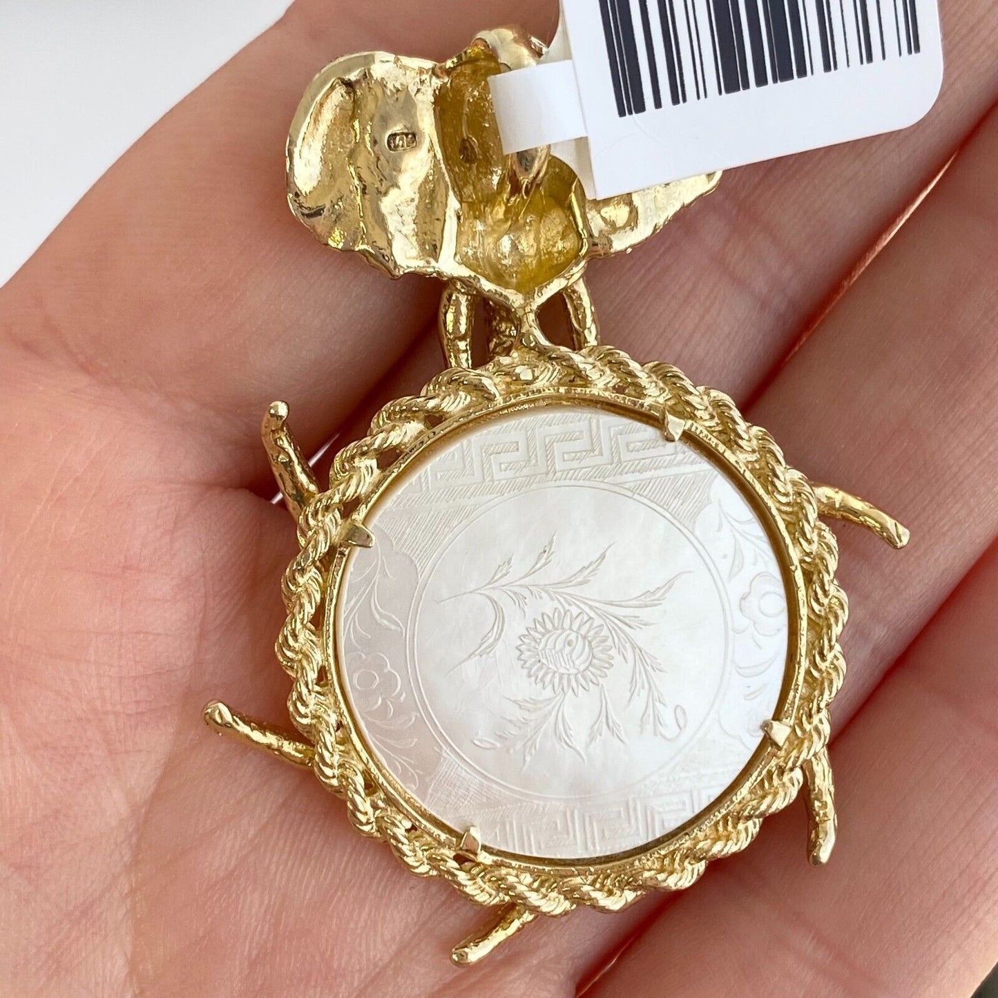 Antique Mother Pearl Ching Dynasty Gambling Counter on Elephant Pendant