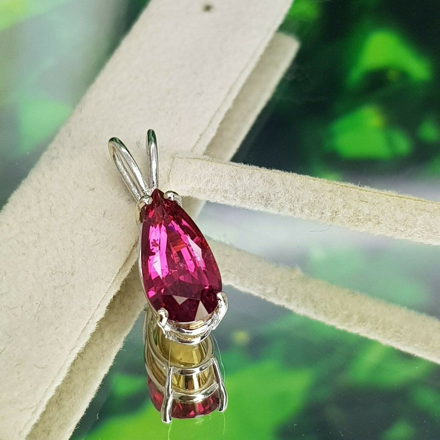 14k Two Tone Gold Drop Pendant With Raspberry Spinel