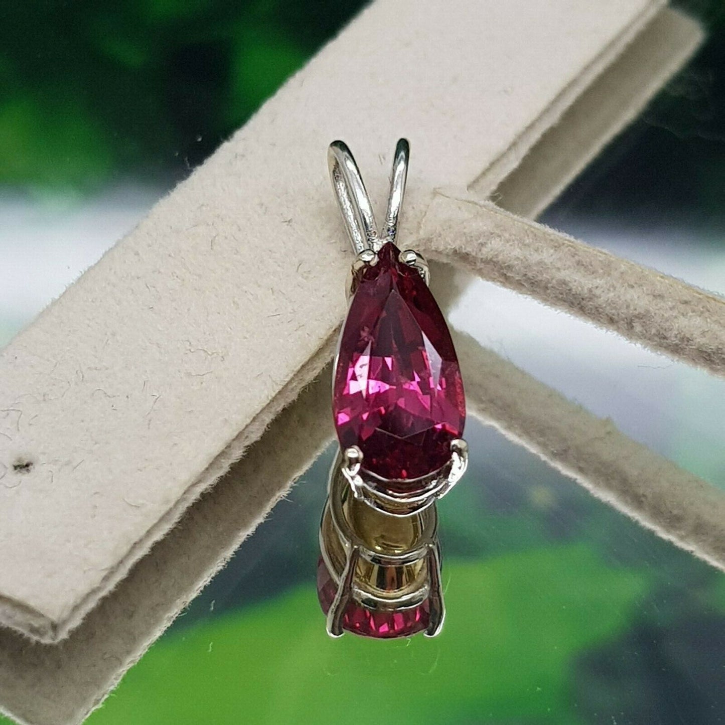 14k Two Tone Gold Drop Pendant With Raspberry Spinel