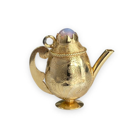 14k Yellow Gold Teapot Opal Pendant Ginie's Lamp
