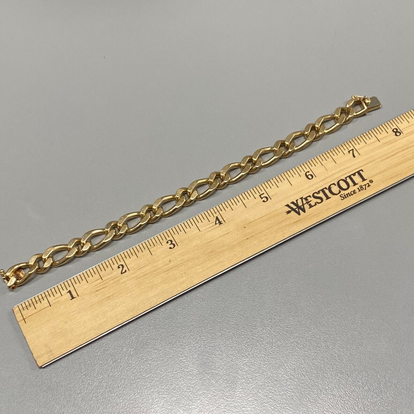 14k Yellow Solid Gold Figaro Chain Bracelet 48.2gr 7.5" 9.8mm