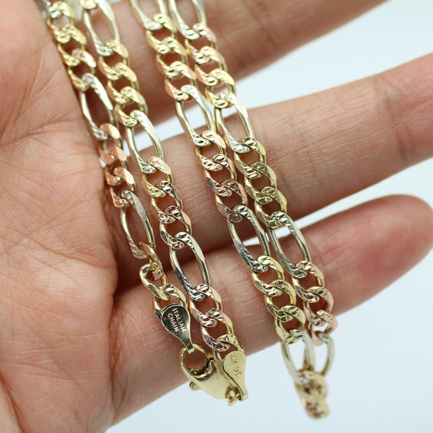Unisex 14k Two-Tone Gold Figaro Chain Necklace in 24inch 19.7grs