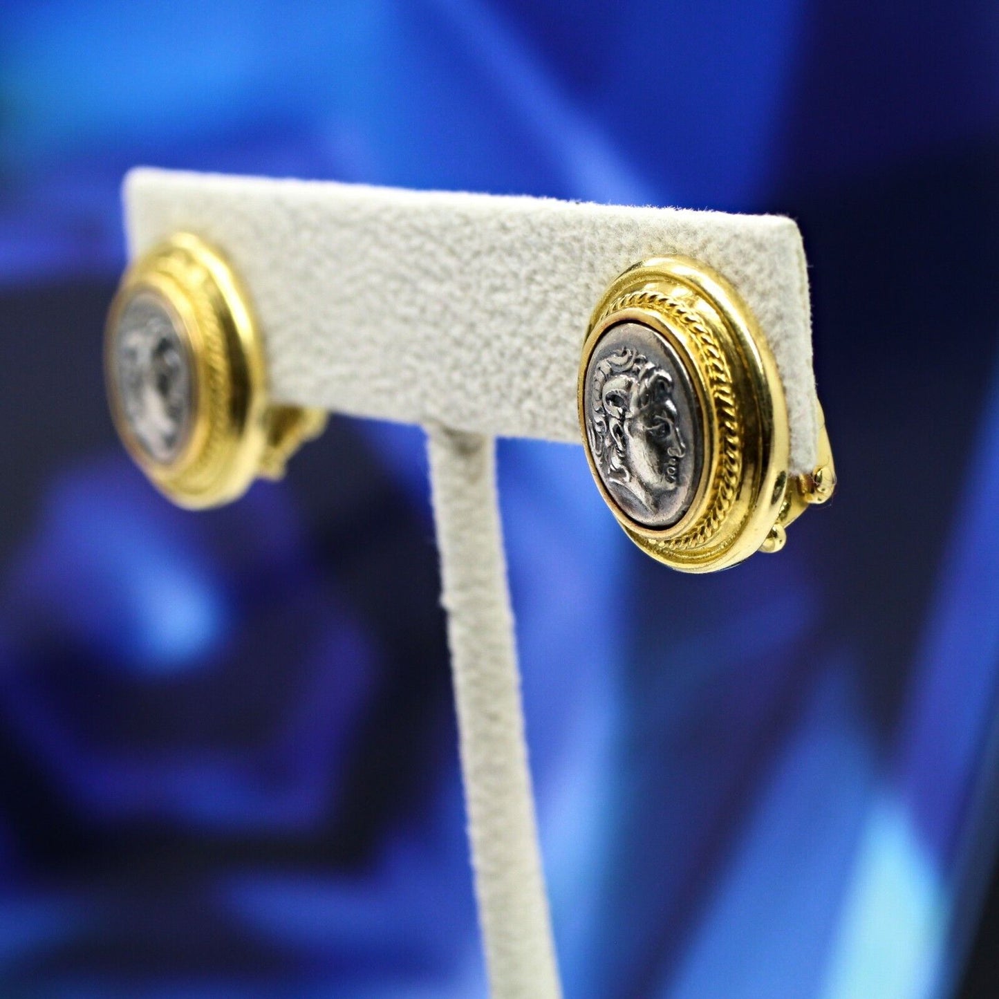 Vintage 18k Yellow Gold Cameo Style Hoop Antique Earrings 13.9grs