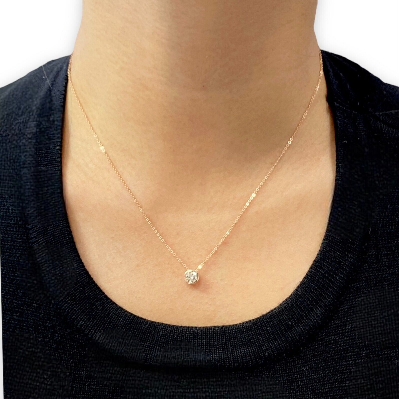 0.60ct Diamond Bezel Solitaire Necklace in 14k Rose Gold