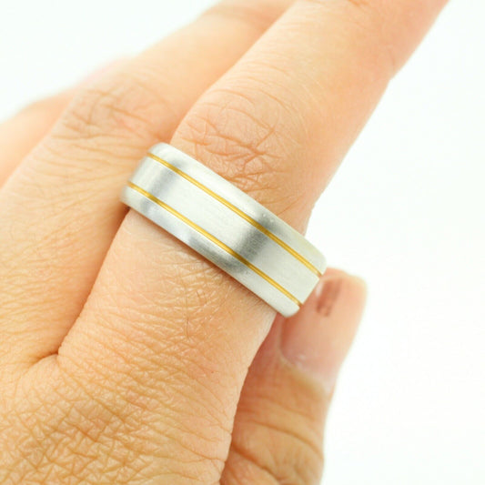 7mm Men's Matte Finish Wedding Band Ring in 14k Two Tone Gold