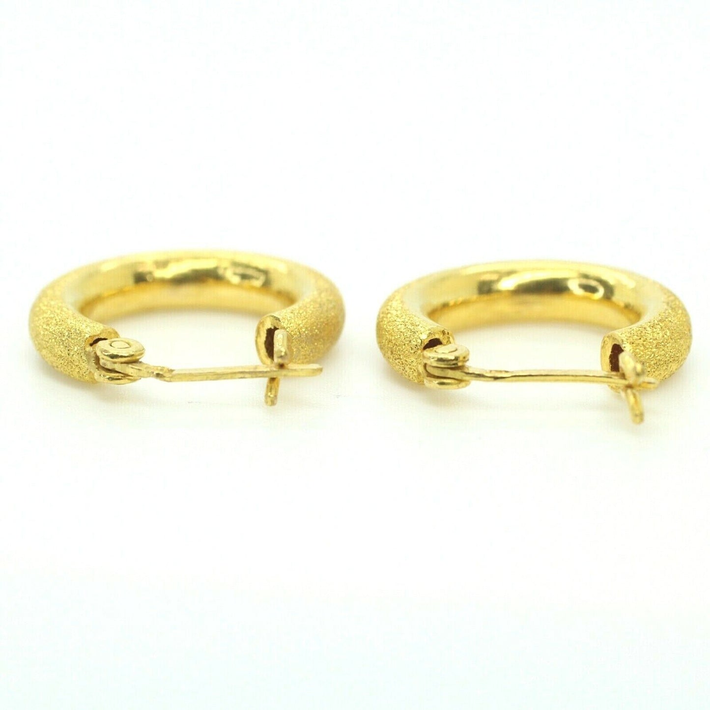 18k Yellow Gold Hoops Sand Brush Finish Earrings 8.09grs