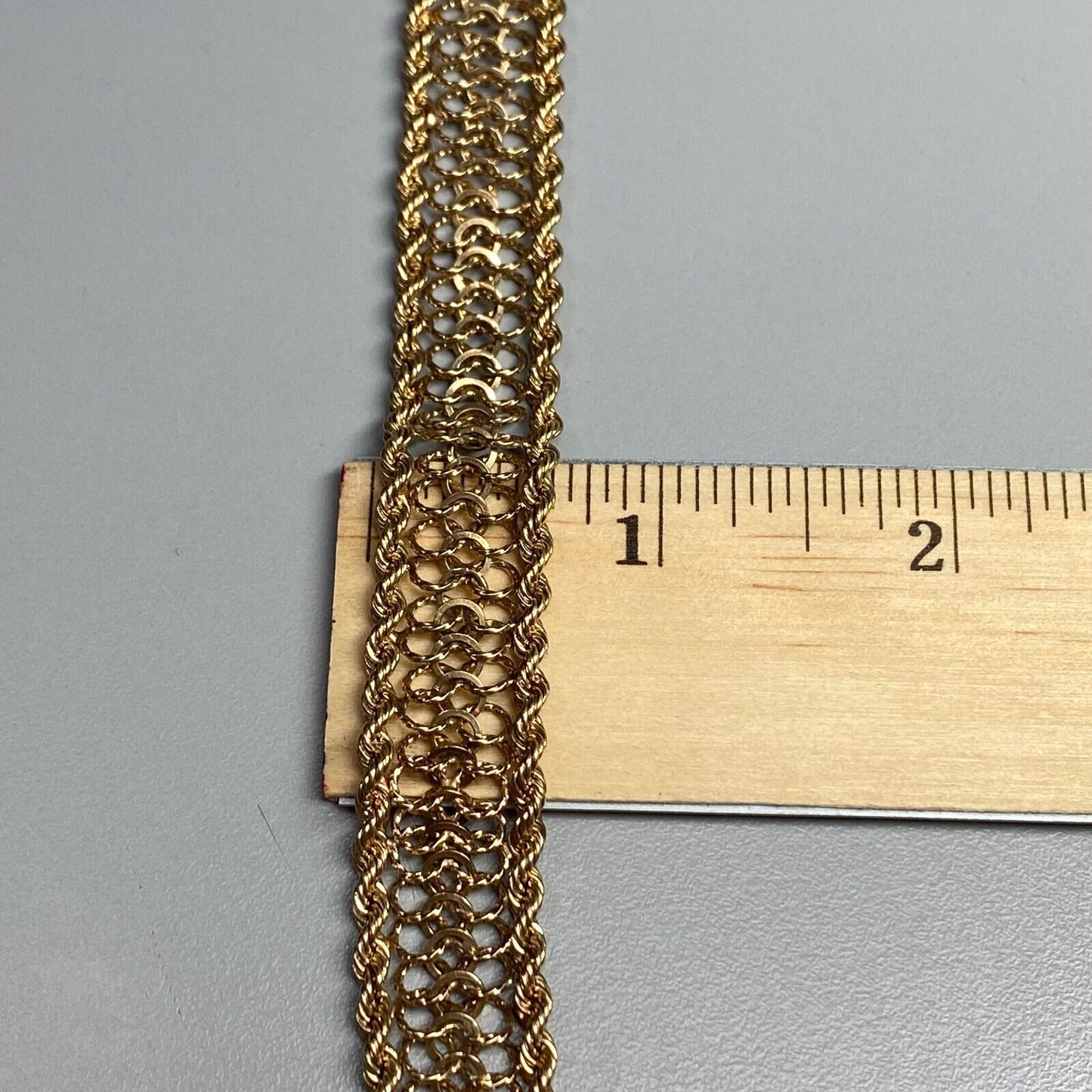 14k Yellow Gold Chain Wide Lace Rope Bracelet 25.6gr 7"