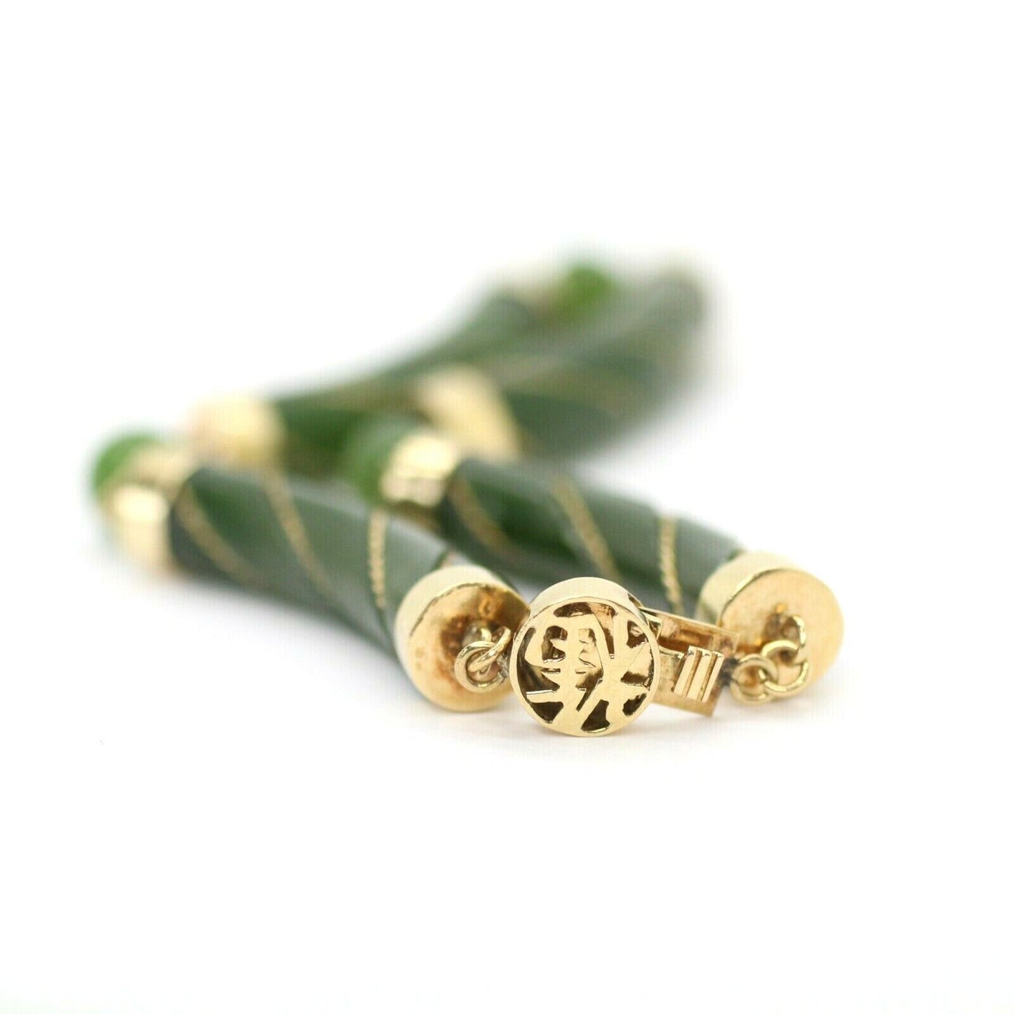 Vintage Forest Green Jade Gemstone Bracelet in 14k Yellow Gold 7.5"
