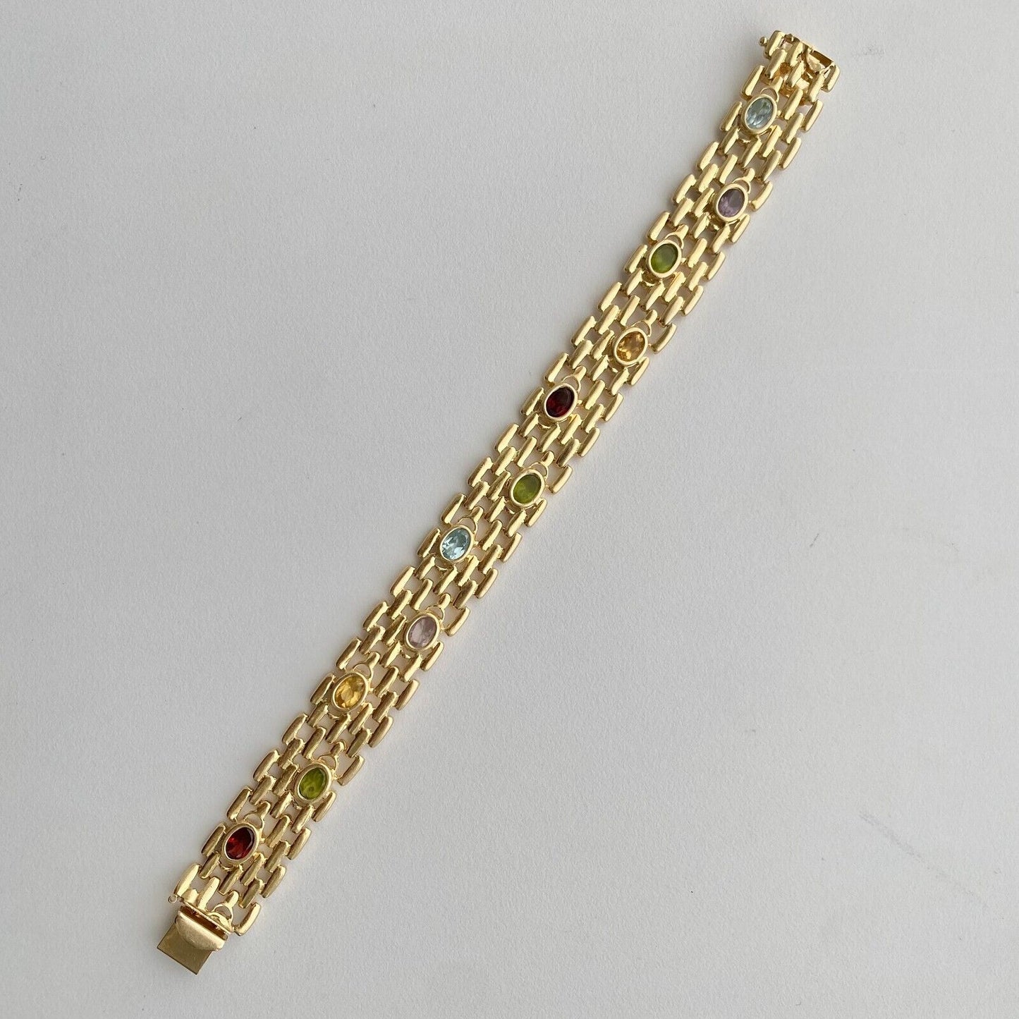 14k Yellow Gold Wide Mesh Btacelet With Gemstones